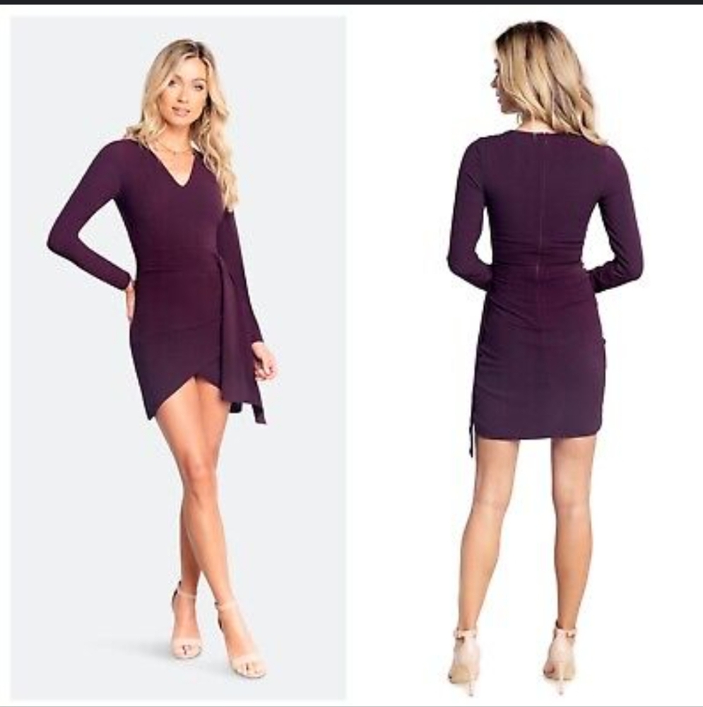 Dress the Population Aila dress purple body con wrap long sleeve mini dress XS